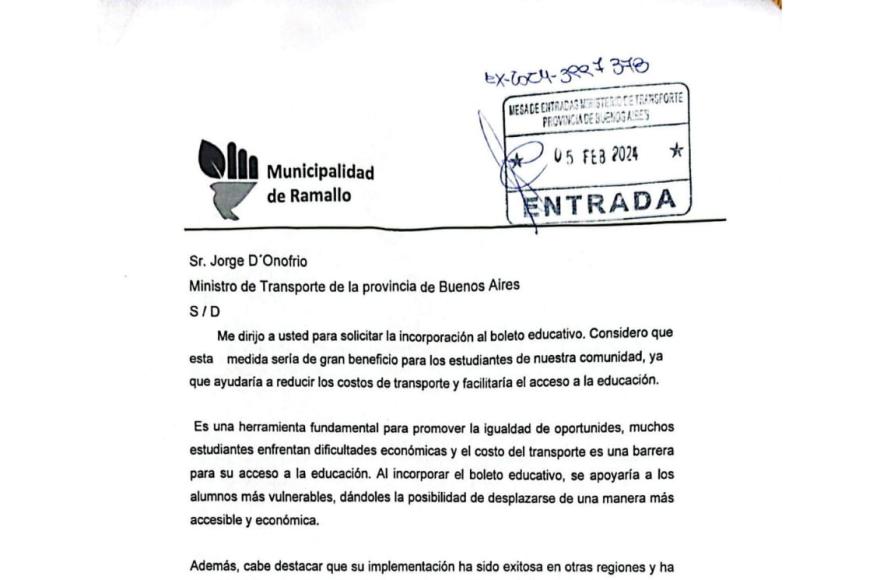 Nota enviada al ministro D'Onofrio.