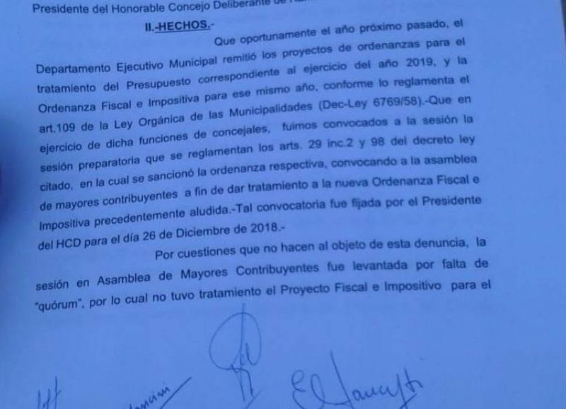 Un fragmento de la presentación judicial.