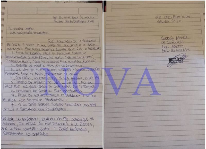 Una carta revela algunos de los abusos que sufren las mujeres policías de Rojas.