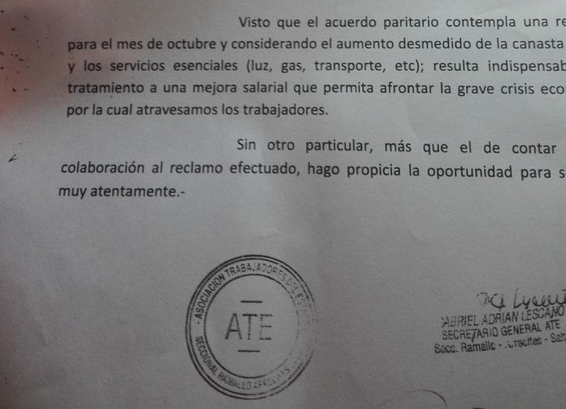 Nota dirigida al intendente.