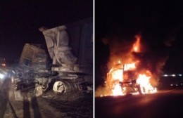 Choque e incendio de camiones en la Ruta 9