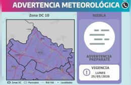 Advertencia violeta por niebla para este lunes 25